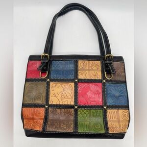 Vintage Asian Treasures Leather Hobo Multicolor Patchwork Shoulder Bag-Thai